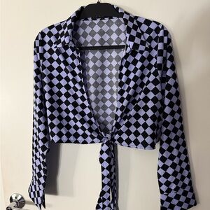 Disturbia Checkerboard Crop Shirt in Lavender & Black Size 10